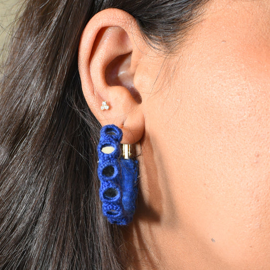 Blue fabric earrings with mirrors