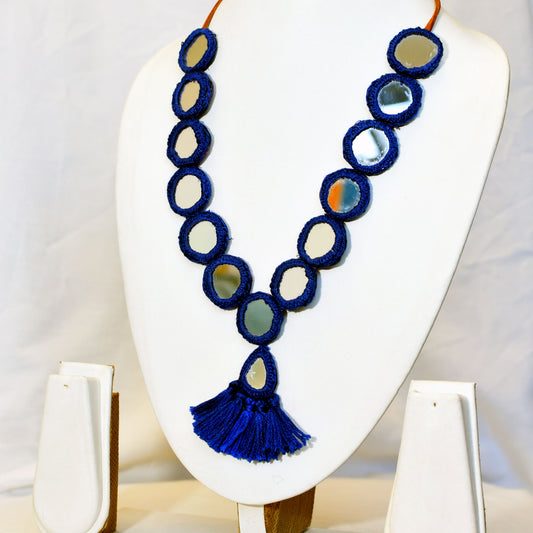 Blue fabric necklace with mirrors