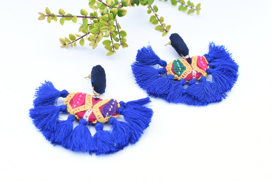 Blue festive fabric earrings