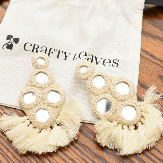 White mirror tassel earrings